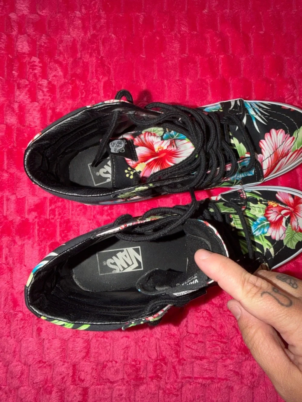 Vans Black High-Top Sneakers with Pink, Red, Green and Blue Floral Print